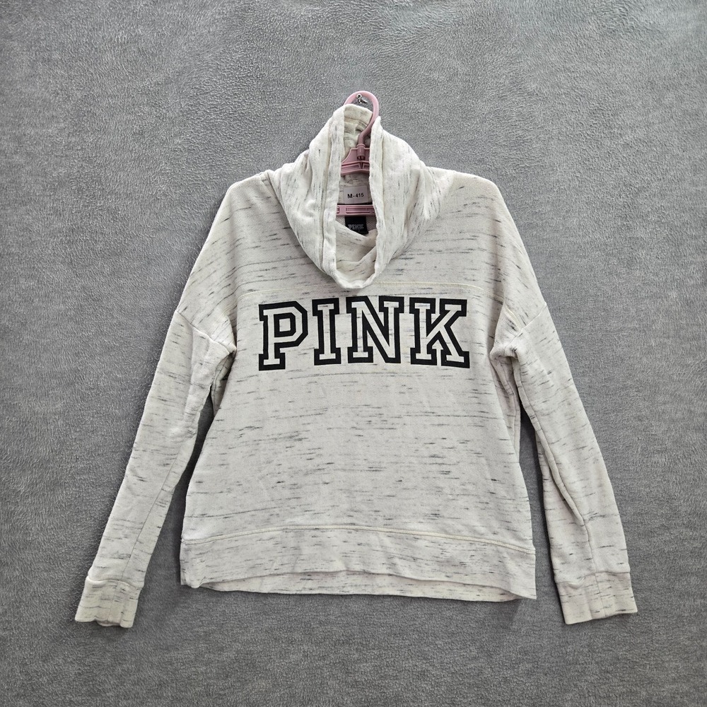 PINK Victoria's Secret Women Sweatshirt Medium Gray Cowl Neck Love Pink‎ Logo